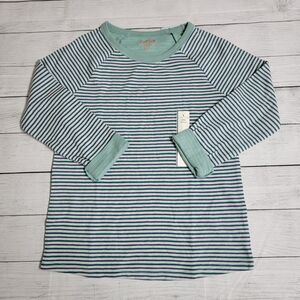 Cat & Jack Double-Knit Long Sleeve Shirt Size Large (10/12) Ocean Green Stripes